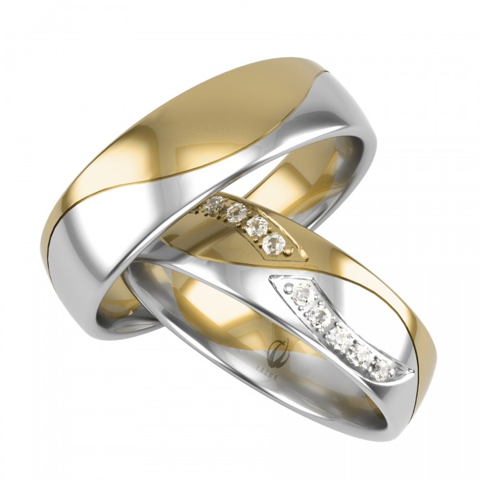 Zamówienie indywidualne diamentowa para obrączek złotych łączone złoto żółte z białym