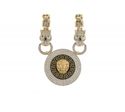 Ekskluzywny komplet złotej biżuterii z głową lwa grecki wzór