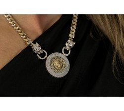 Ekskluzywny komplet złotej biżuterii z głową lwa grecki wzór