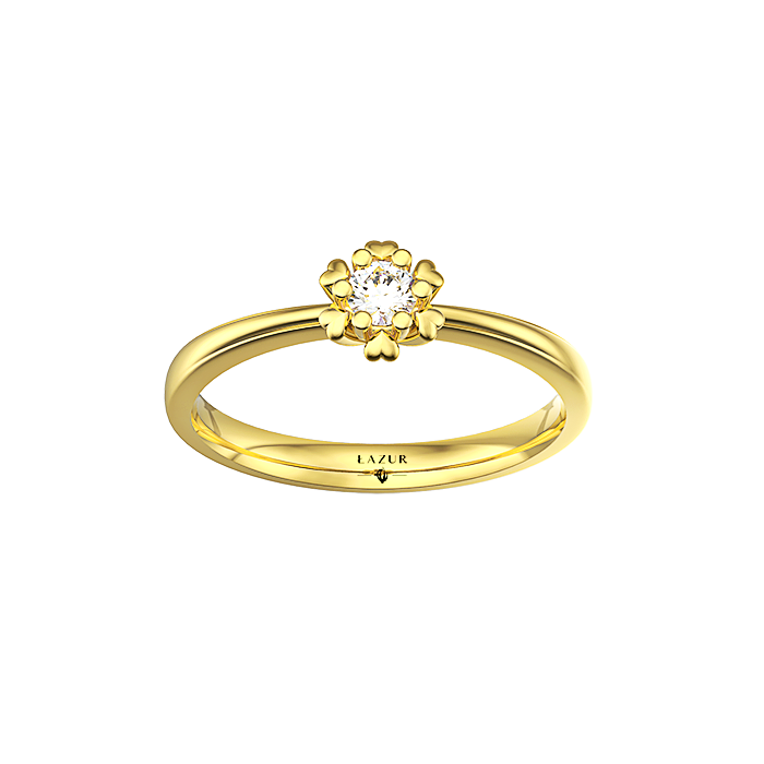 Pierścionek z brylantem symbol miłości serca złoto żółte 585 14K
