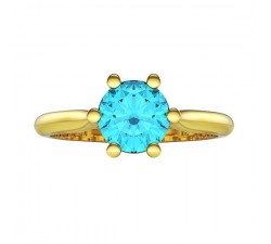Pierścionek złoty z dużym topazem niebieskim 5 mm doskonałe wykonanie piękny model