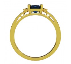 Wspaniały pierścionek złoty z dużym szafirem cushion 5mm i brylantami