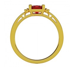 Wspaniały pierścionek złoty z dużym rubinem cushion 5mm i brylantami