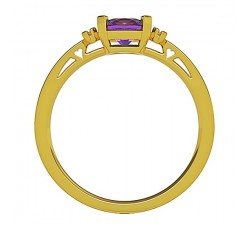 Wspaniały pierścionek złoty z dużym Ametystem cushion 5mm i brylantami